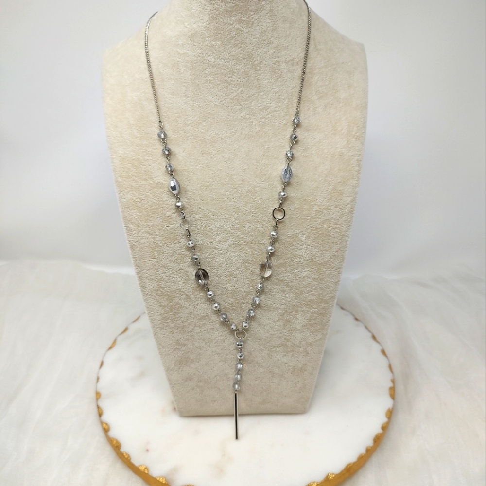 BR Banana Republic Elegant Silver Necklace with Crystal Accents